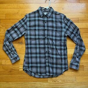 Vintage J.Crew Shirt Mens Button Up Down Flannel Long Sleeve Plaid Denim S Gray
